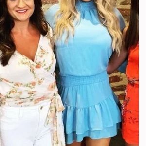 Turtleneck Ruffle Skirt Dress in Baby Blue****